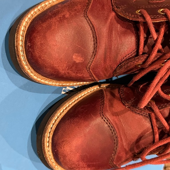 john Fluevog 7th Heaven 6 eyelet derby swirl boots burgundy size 7.5! - Picture 2 of 14